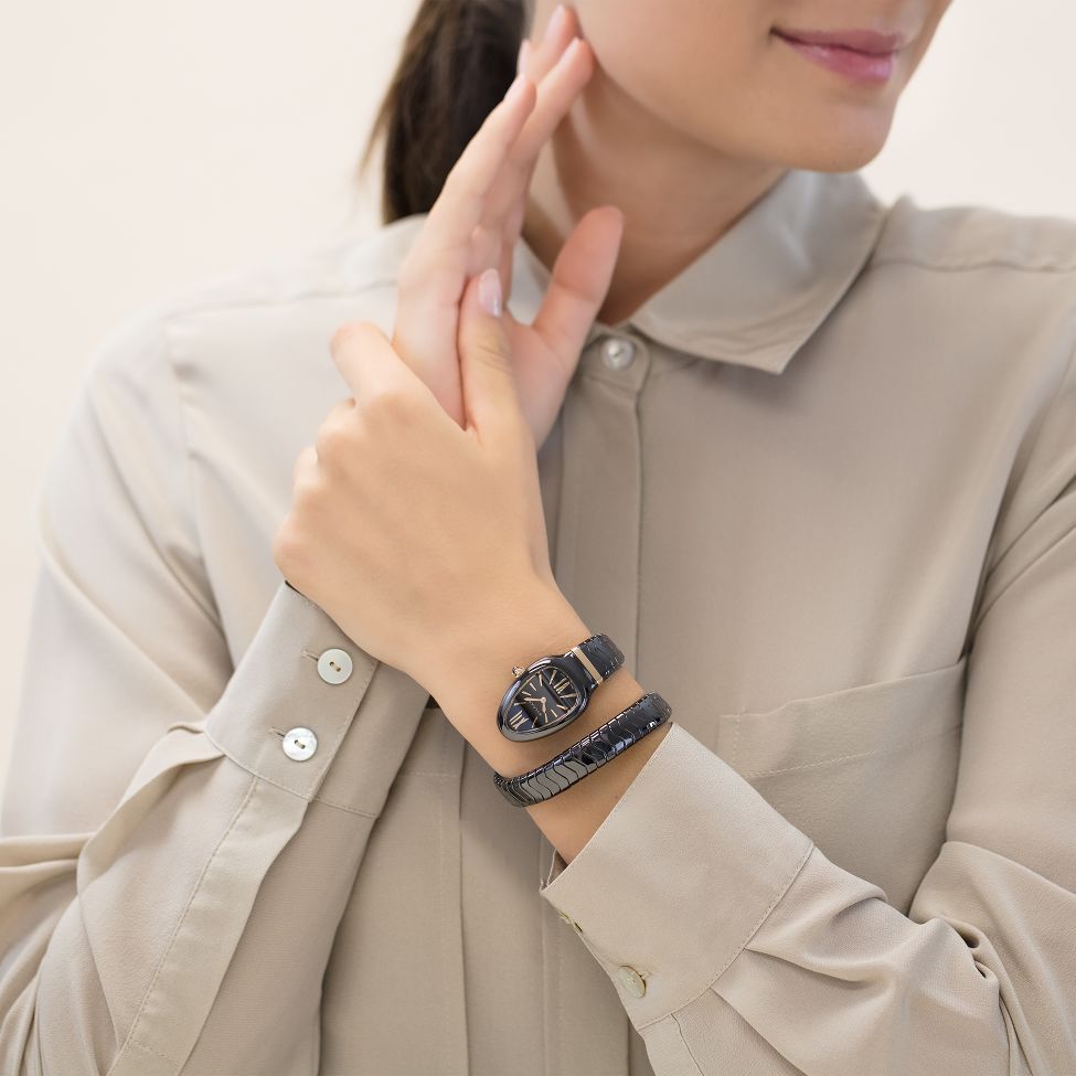 Bvlgari Serpenti Spiga 35Mm Black Ceramic Single Spiral Ladies Watch