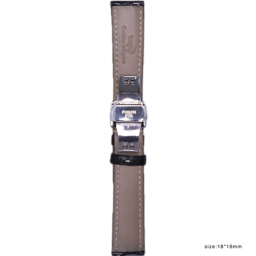 Handmade authentic Alligator black leather band size 18*16
