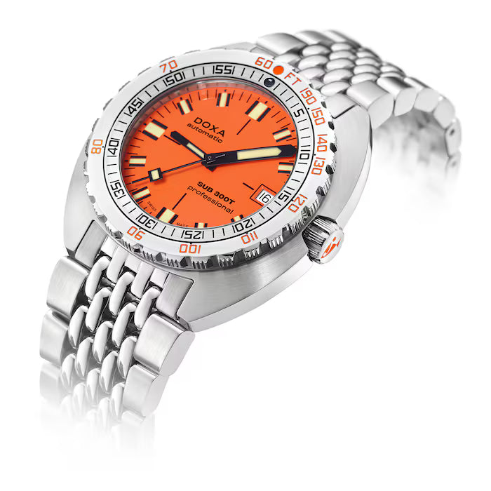 DOXA MEN'S SILVER TONE CASE ORANGE DIAL AUTOMATIC WATCH