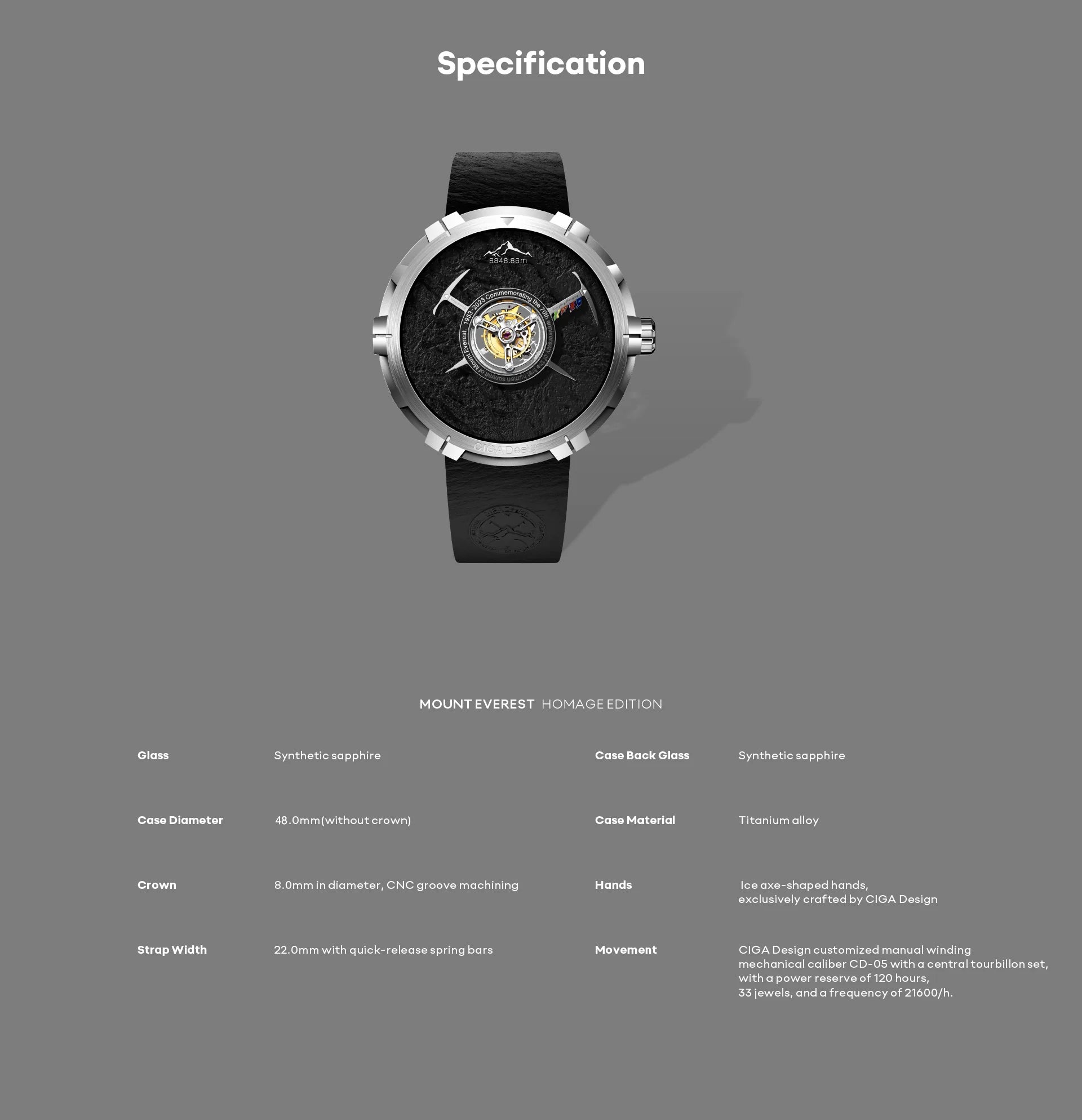CIGA design CENTRAL TOURBILLON WATCH · EVEREST 70TH ANNIVERSARY EDITION Titanium