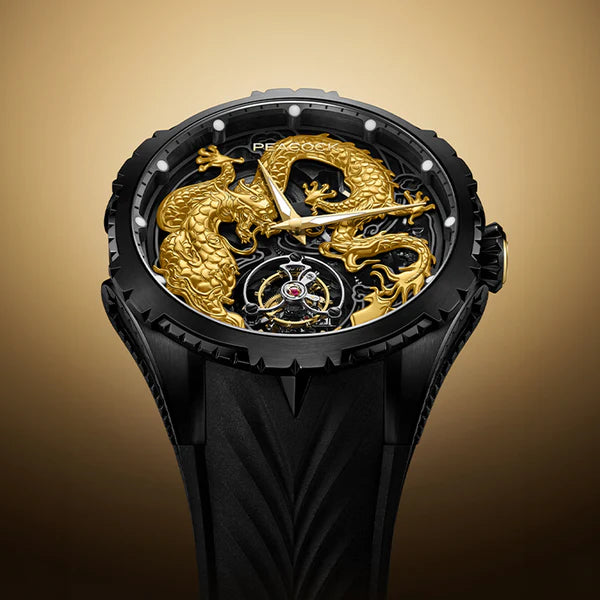 Peacock 24K Gold Year of the Dragon Tourbillon Watch Peacock