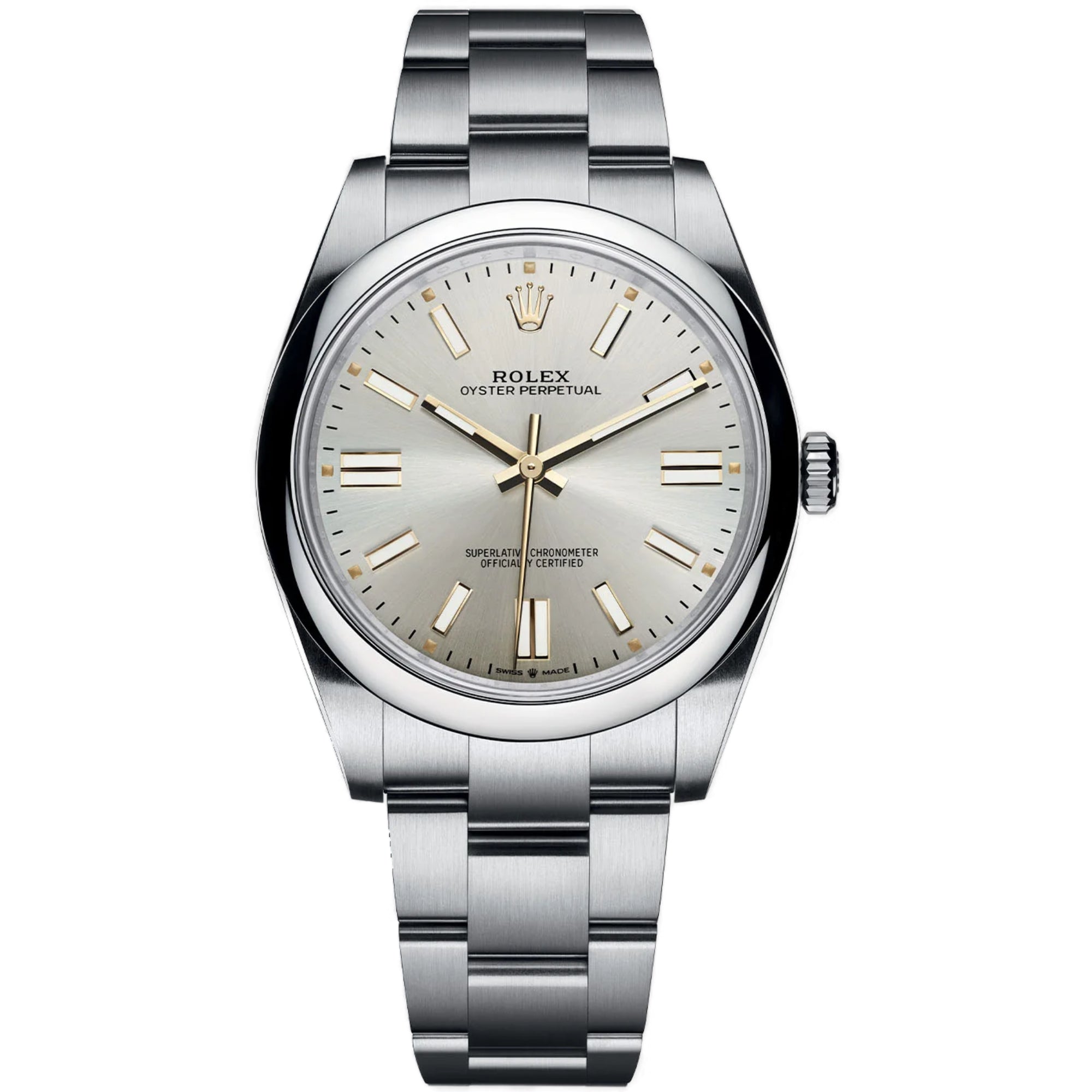 Rolex Oyster Perpetual 41Mm Domed Bezel Silver Dial Stainless Steel