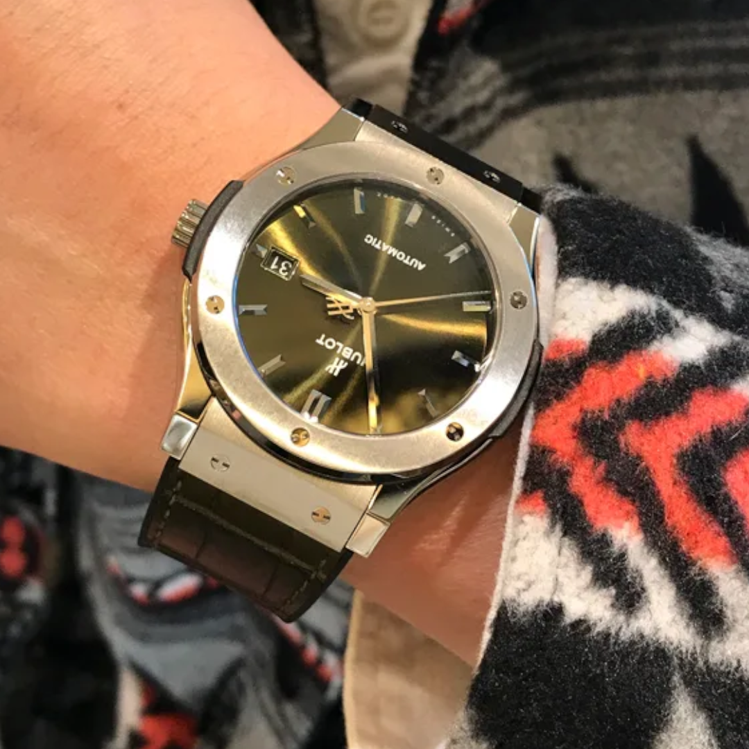 Hublot Classic Fusion – Green Dial – Titanium and Leather strap – E-Warranty – 45mm – New - Azzam Watches
