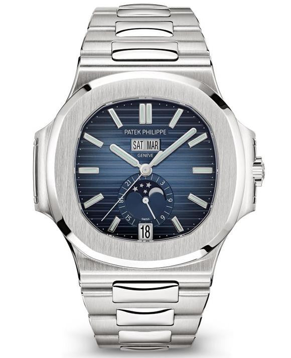 Patek Philippe Nautilus 5726/1A-014 Gradient Blue Dial Annual Calendar Moon Phases Stainless Steel