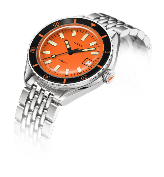 DOXA MEN'S SILVER TONE CASE ORANGE DIAL AUTOMATIC WATCH