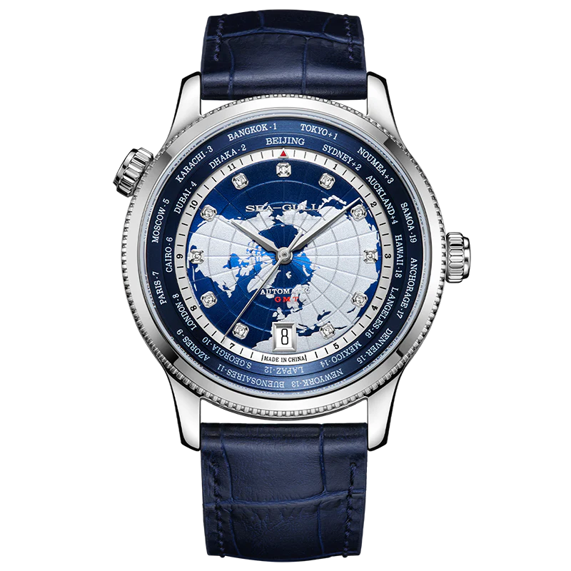 GMT World Time Business Watch Dual Time Zone Calendar 41mm Sea-Gull