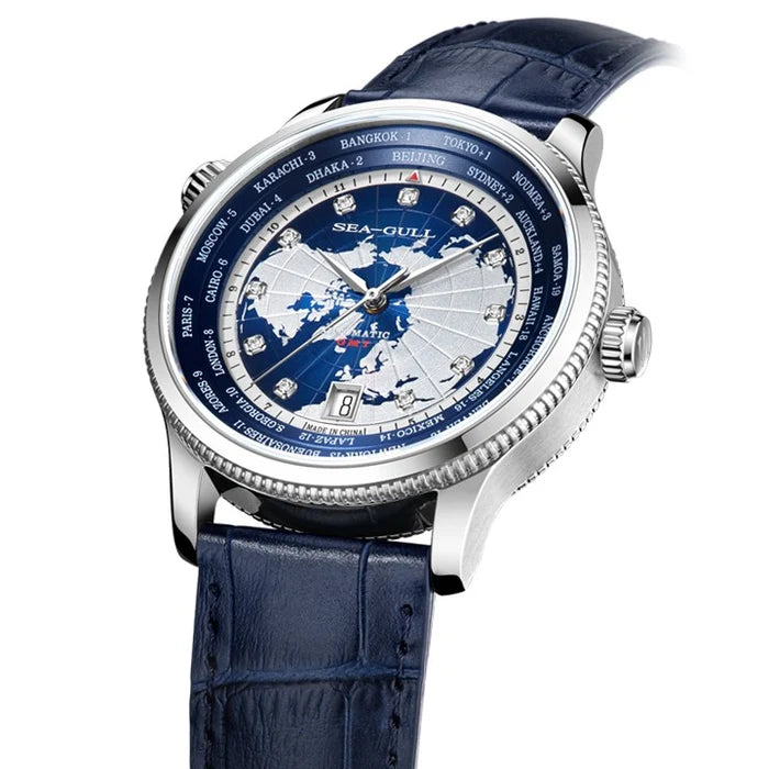 GMT World Time Business Watch Dual Time Zone Calendar 41mm Sea-Gull