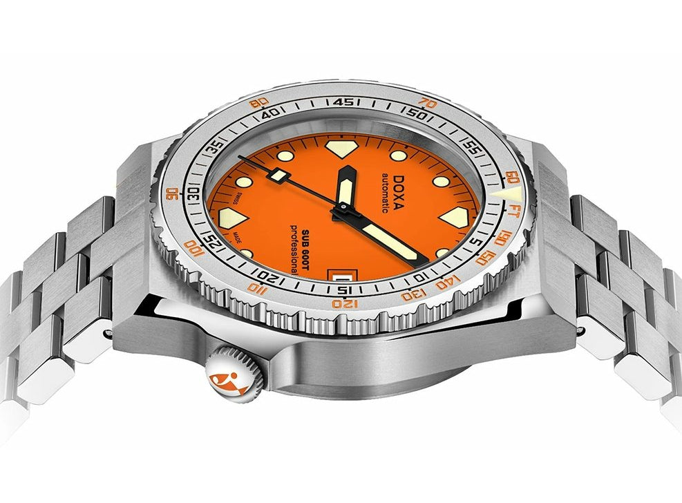 DOXA MEN'S SILVER TONE CASE ORANGE DIAL AUTOMATIC WATCH