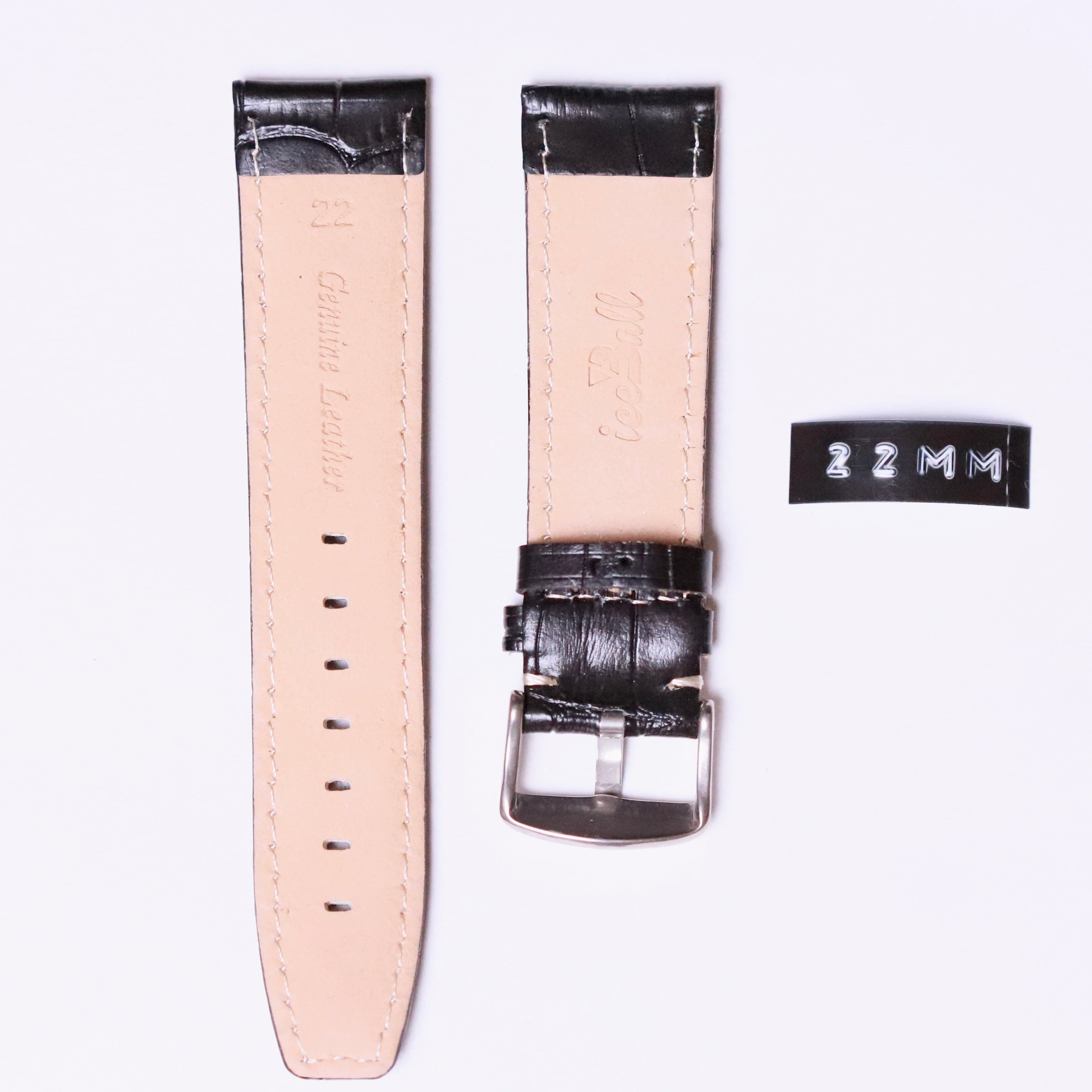 Ice ball antibacterial leather 22mm - Black with white silk - Azzam Watches
