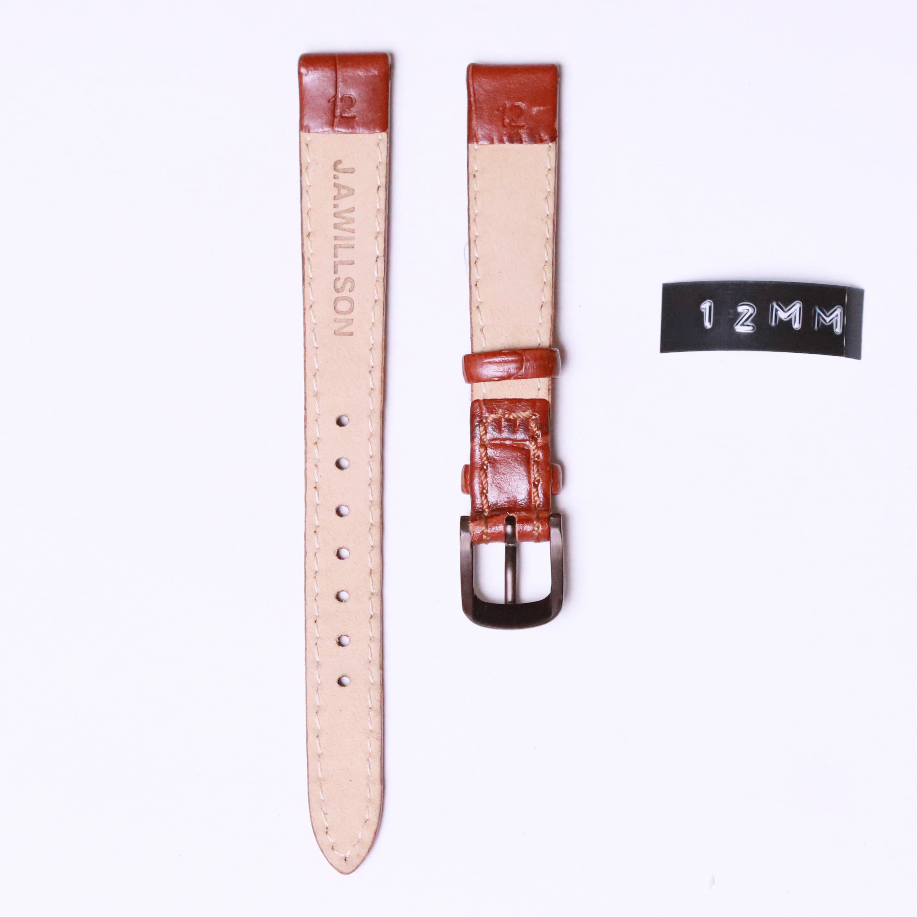 J.A.WILLSON Leather with Black buckle " Brown crocodile " 12mm - Azzam Watches
