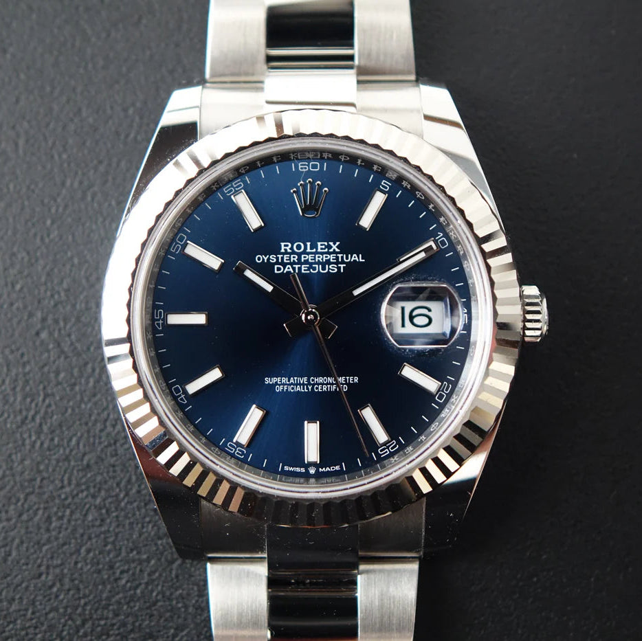 Rolex Datejust 126334-0001 Blue Index Dial White Gold Bezel 41Mm Oystersteel Oyster Bracelet Men’S Watch