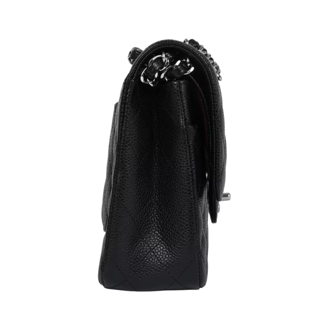 Chanel Classic Black Caviar Quilted Medium Double Flap Silver HW Handbag