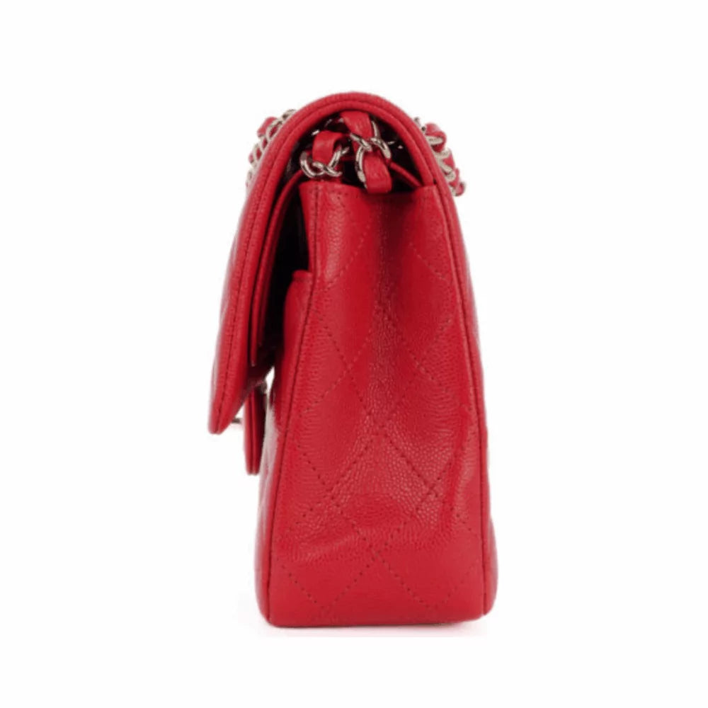 Chanel Classic Red Caviar Quilted Medium Double Flap Gold HW Handbag
