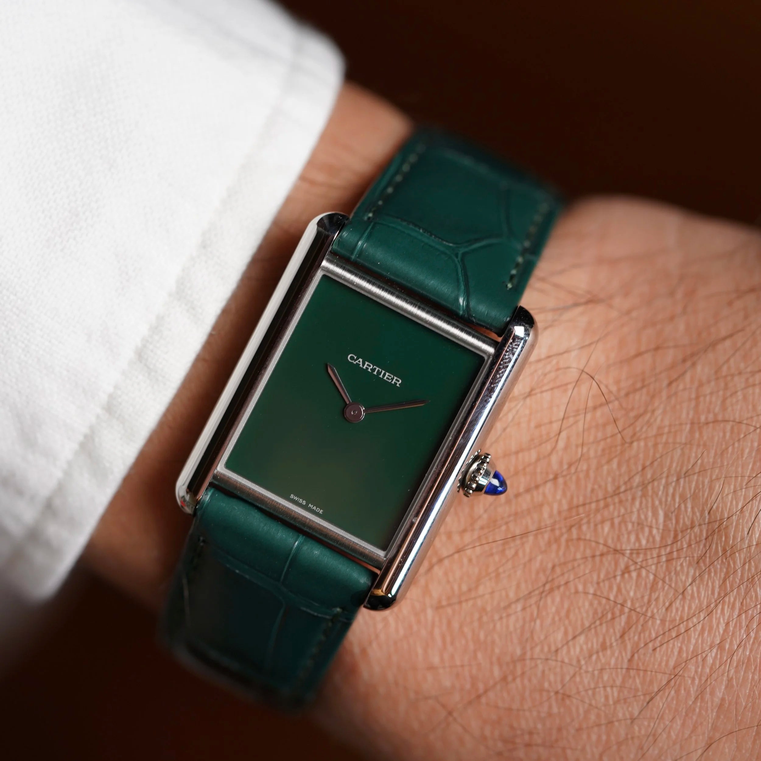 Cartier Tank WSTA0056 Quartz Must Large Steel Green Dial