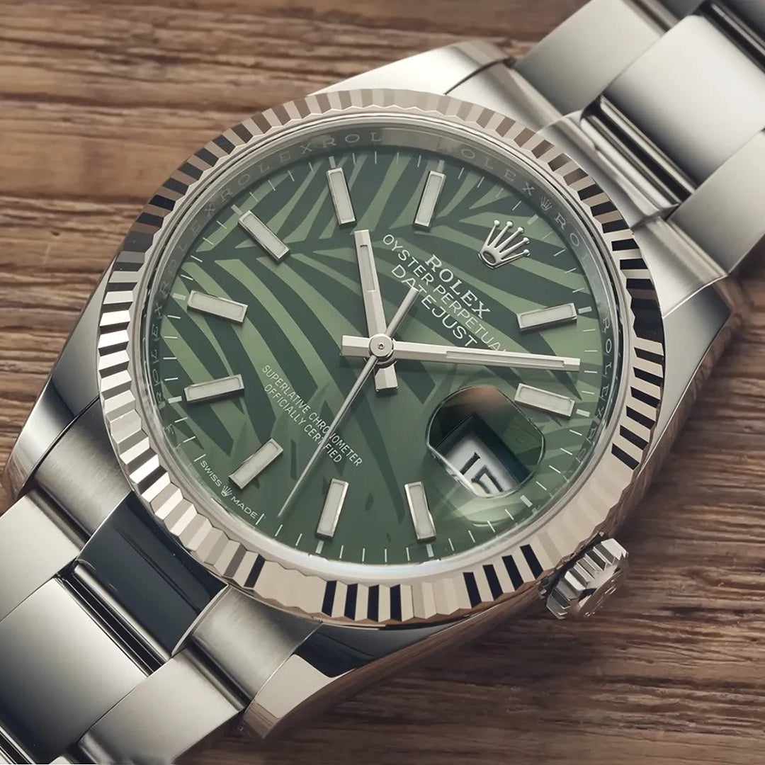 Rolex Datejust 126234 OGPMIJ 36Mm Olive Green Palm Unisex Watch