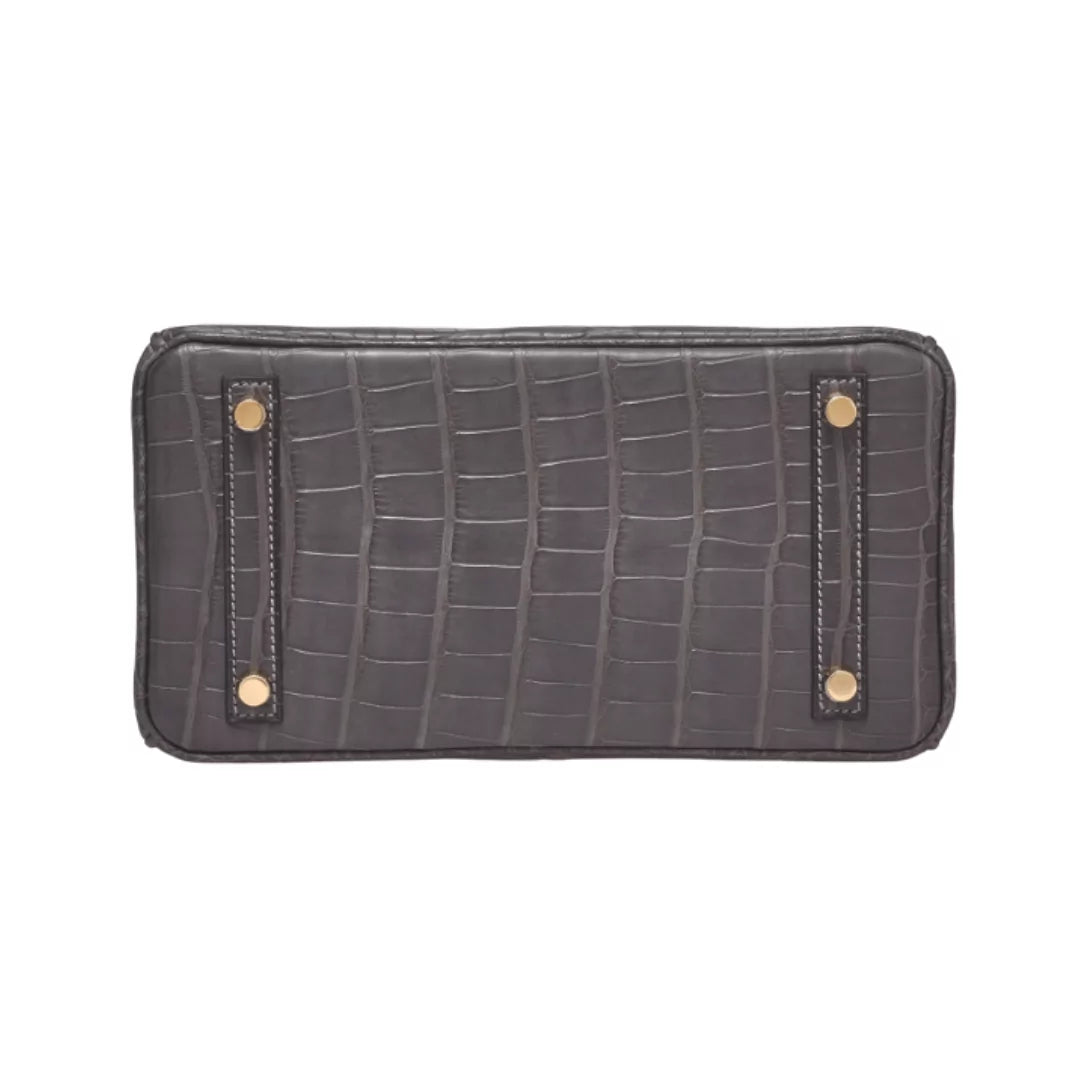 Hermes Birkin 25 Graphite Matte Croco Gold Hardware Handbag