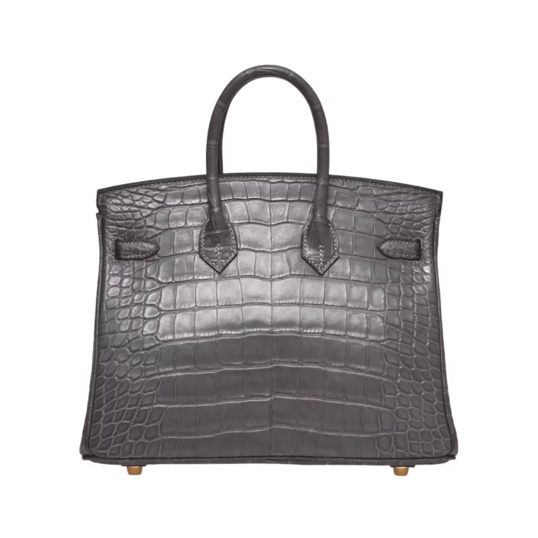 Hermes Birkin 25 Graphite Matte Croco Gold Hardware Handbag