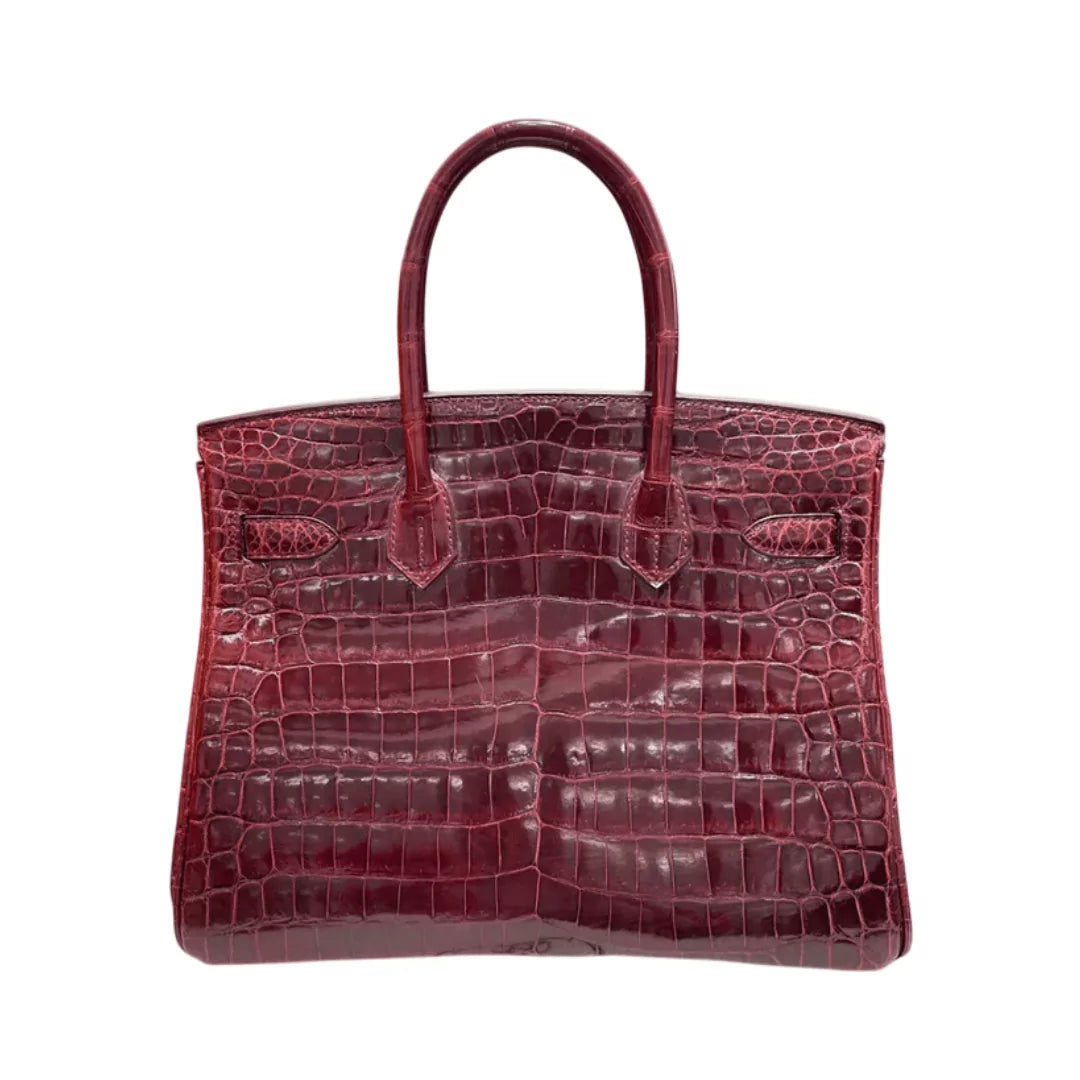 Hermes Birkin 30 Bordeaux Shiny Croco Gold Hardware Handbag