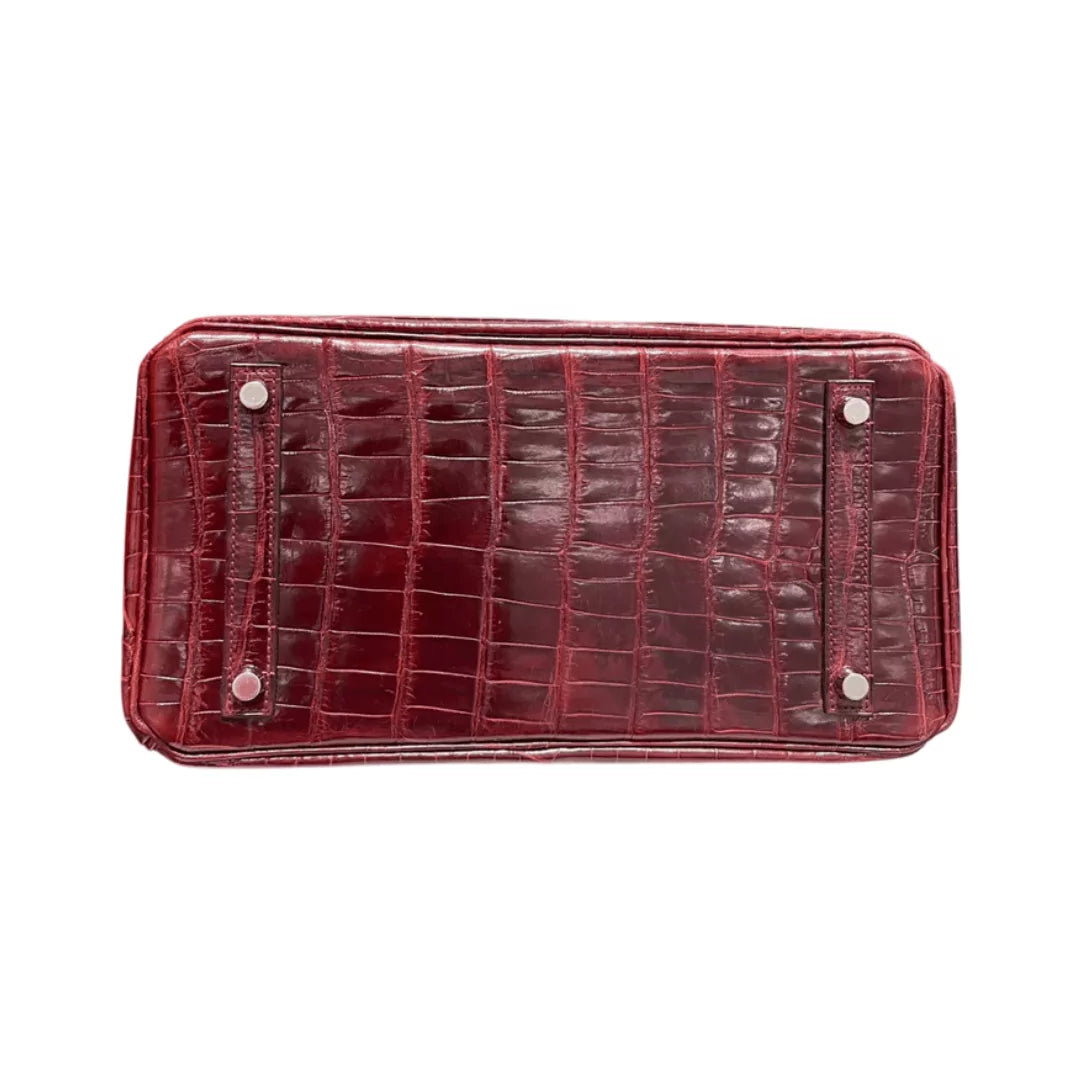 Hermes Birkin 30 Bordeaux Shiny Croco Gold Hardware Handbag