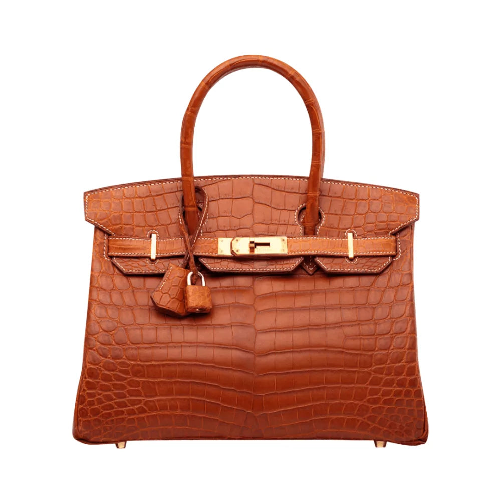 Hermes Birkin 30 Fauve Matt Croco Gold Hw Handbag