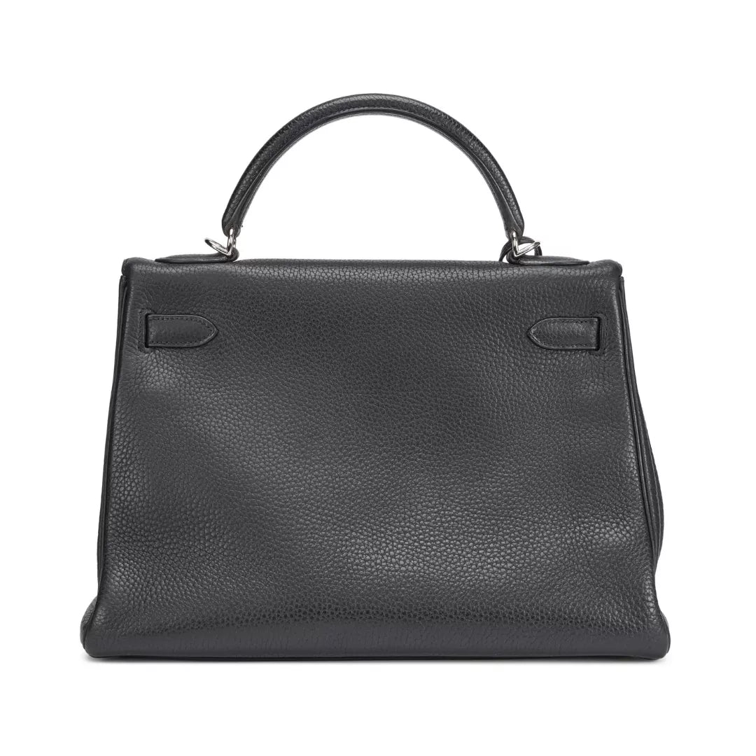Hermes Kelly 32 Black Clemence Leather Palladium Hardware Hand Bag