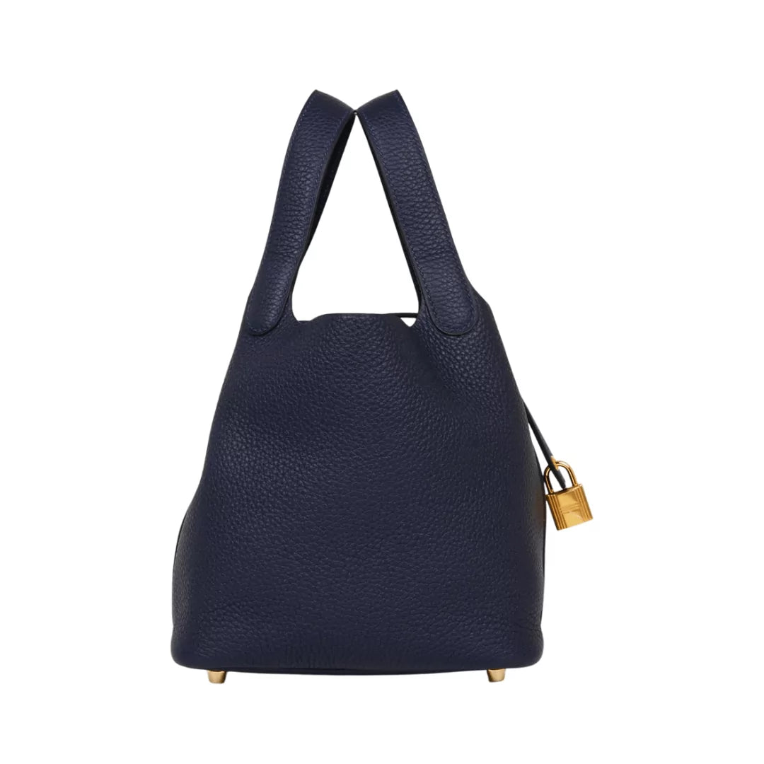 Hermes Picotin 18 Bleu Nuit Taurillon Clemence Leather Gold Hardware Bag