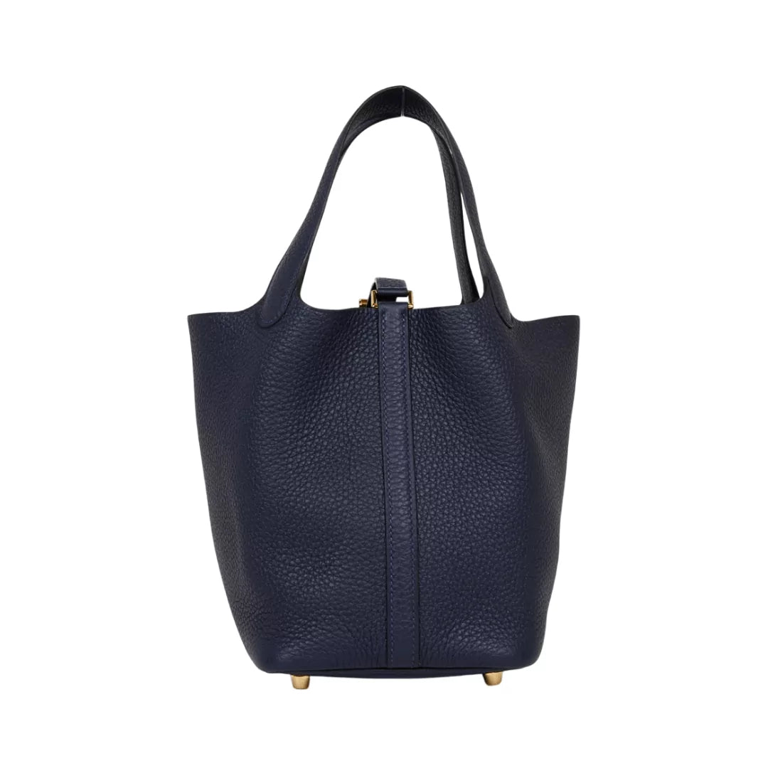 Hermes Picotin 18 Bleu Nuit Taurillon Clemence Leather Gold Hardware Bag
