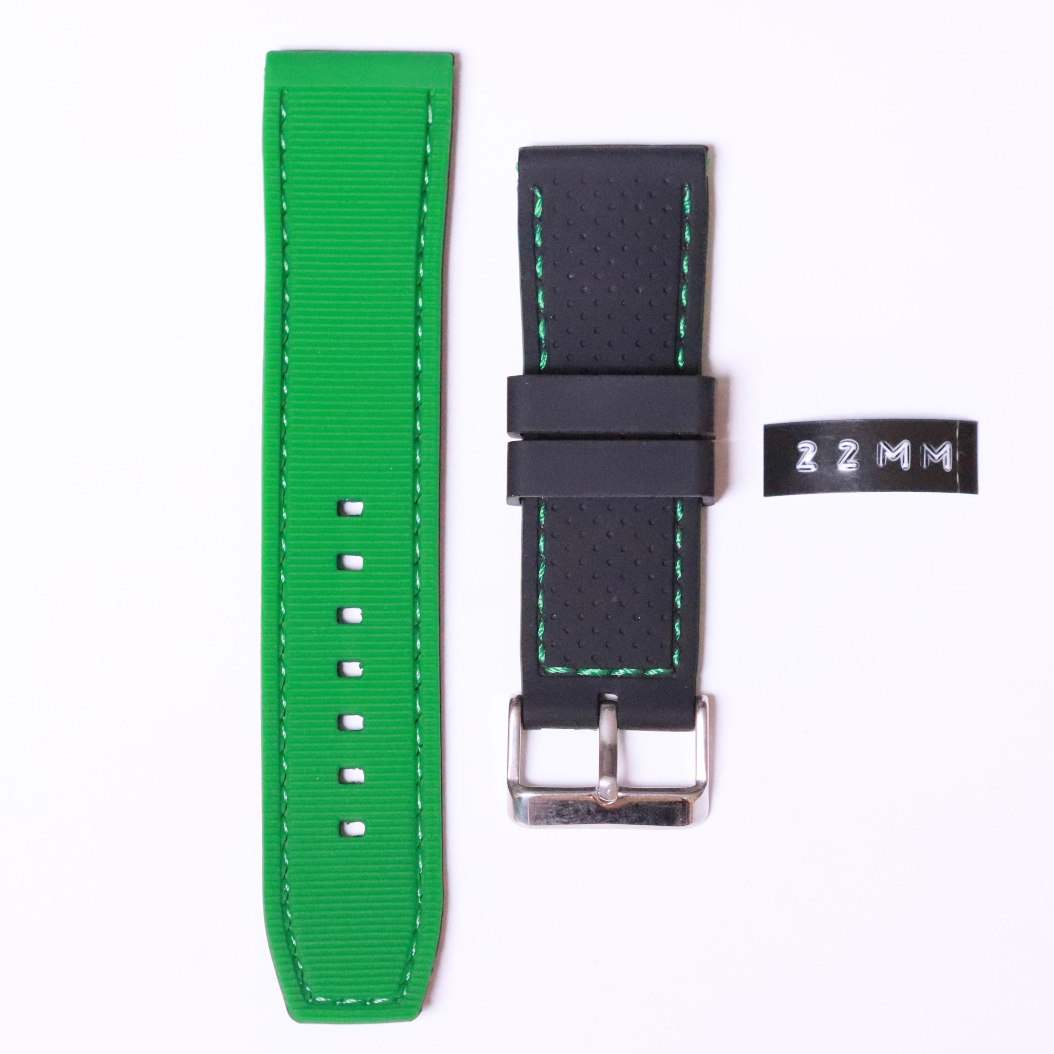 Anti-Bacterial Black x Green rubber band 22mm - Azzam Watches