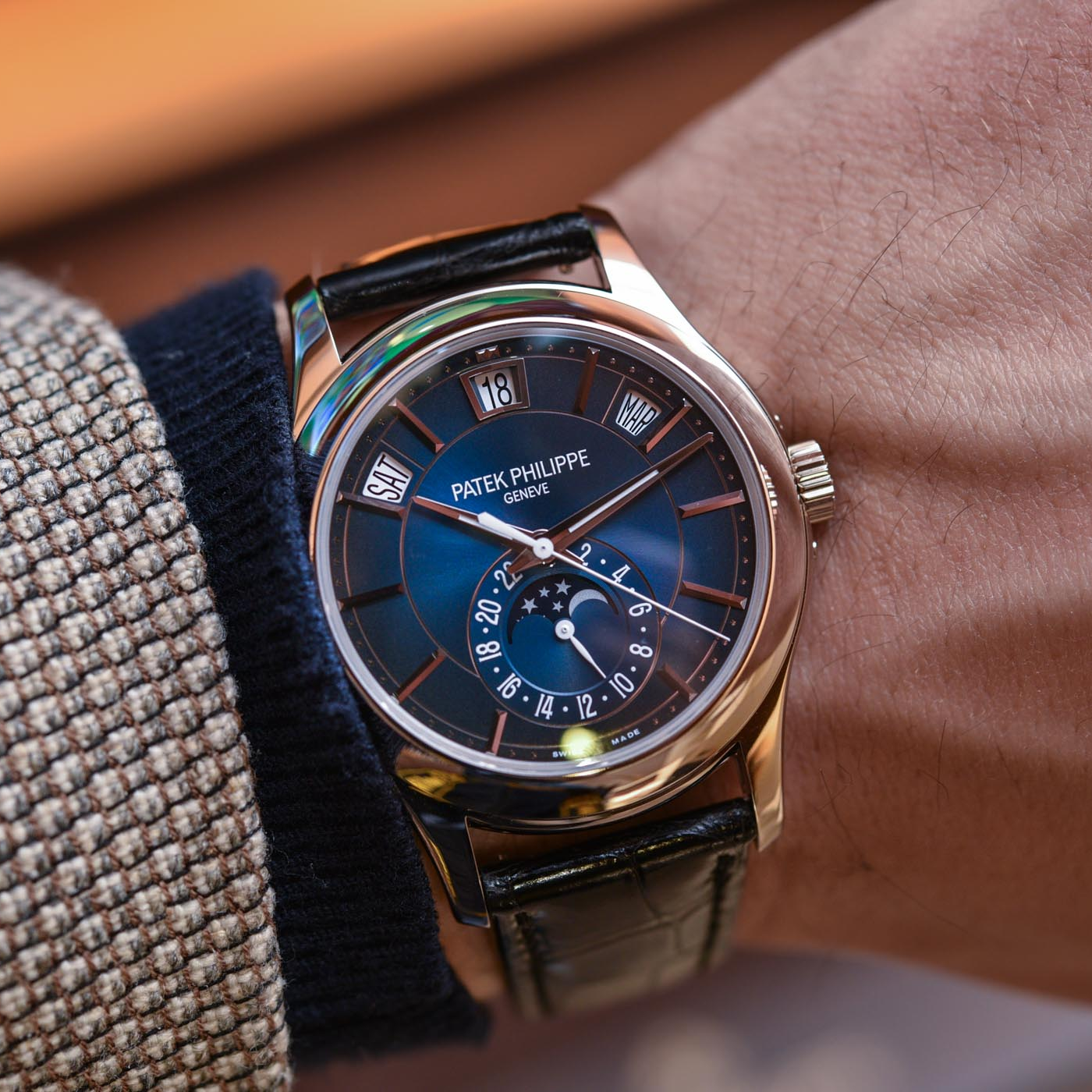 Patek Philippe Complications 5205G-013 Annual Calendar Moonphase18K White Gold Men’S Watch