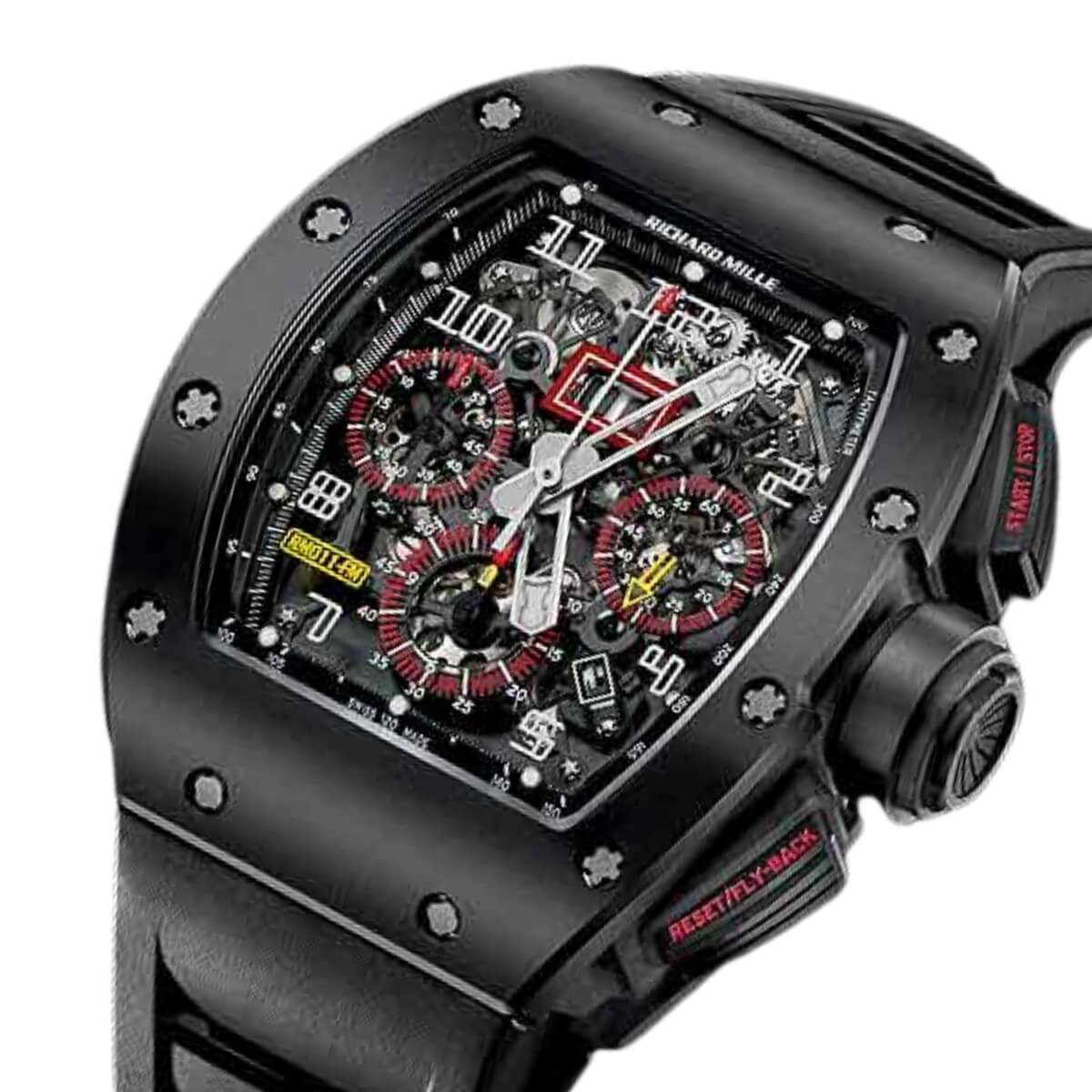 Richard Mille Rm 011 Ca Felipe Massa Flyback Chronograph Carbon Skeleton Dial 50Mm Black Rubber Strap Men’S Watch