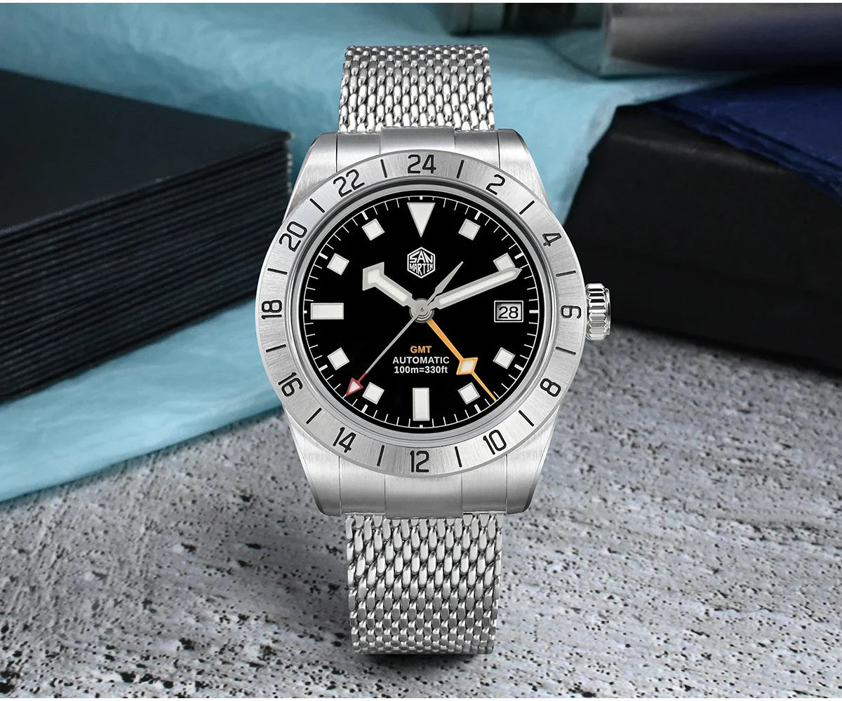 San Martin Automatic 10Bar GMT Mesh Milanese Bracelet 39mm