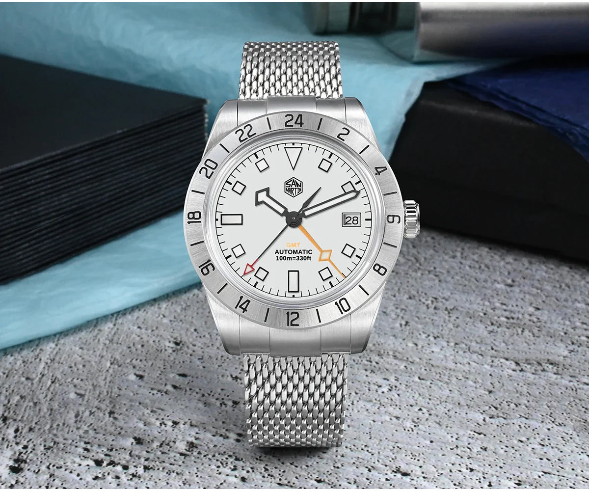 San Martin Automatic 10Bar GMT Mesh Milanese Bracelet 39mm