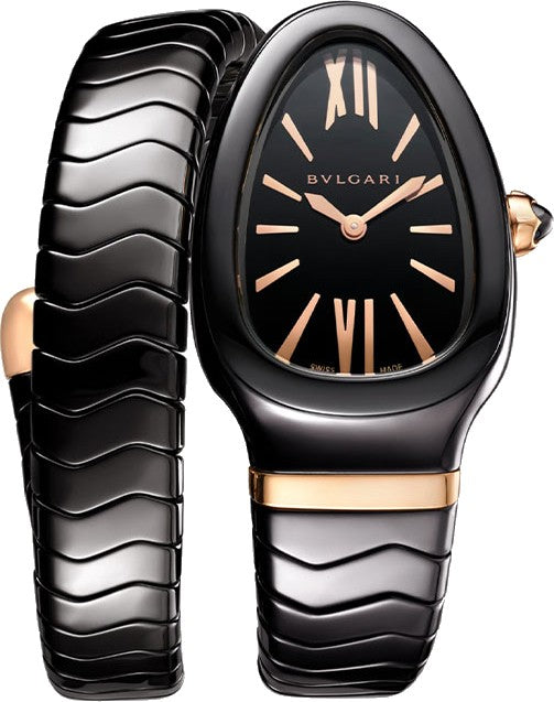 Bvlgari Serpenti Spiga 35Mm Black Ceramic Single Spiral Ladies Watch