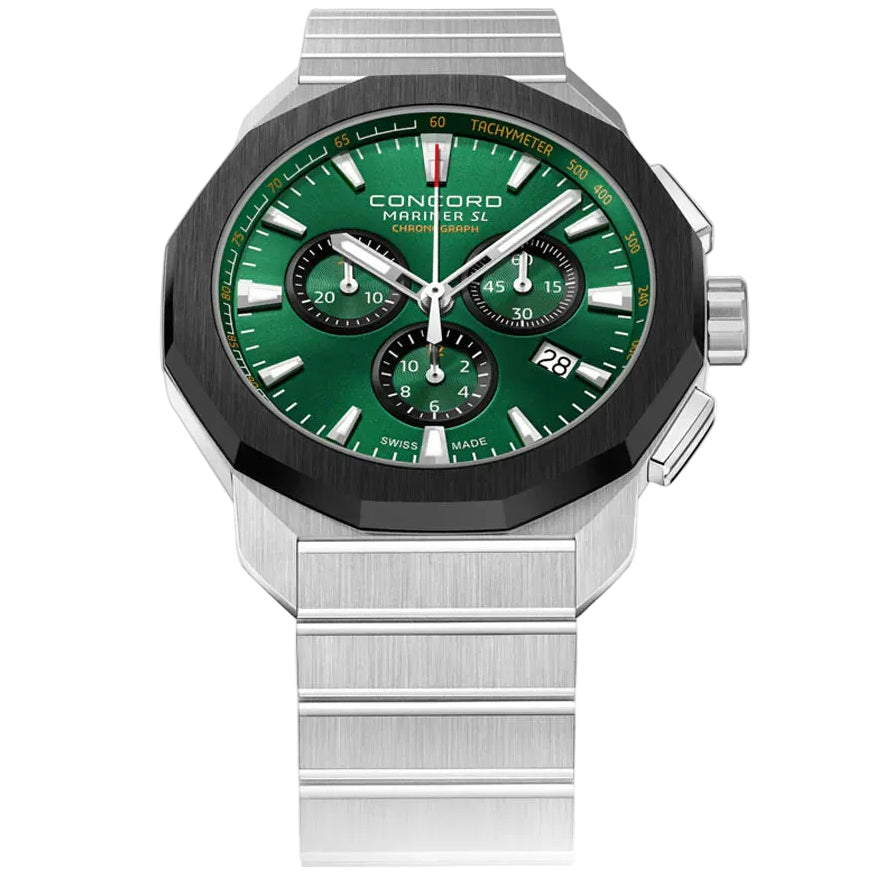 CONCORD MEN'S SILVER TONE CASE GREEN DIAL QUARTZ WATCH
