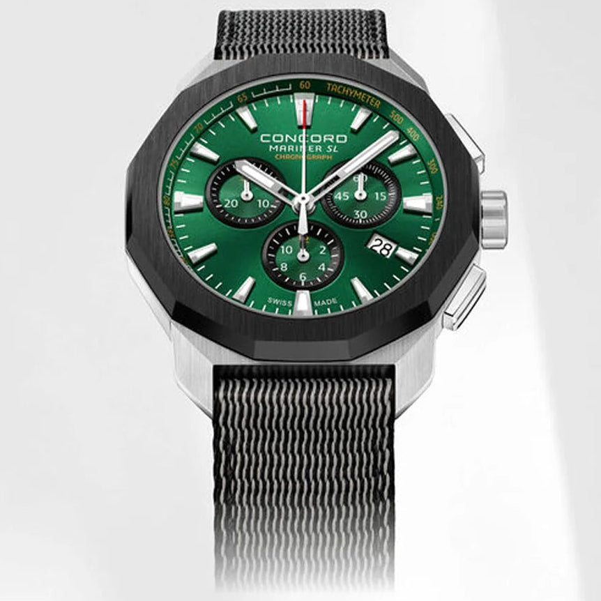 CONCORD MEN'S SILVER TONE CASE GREEN DIAL QUARTZ WATCH