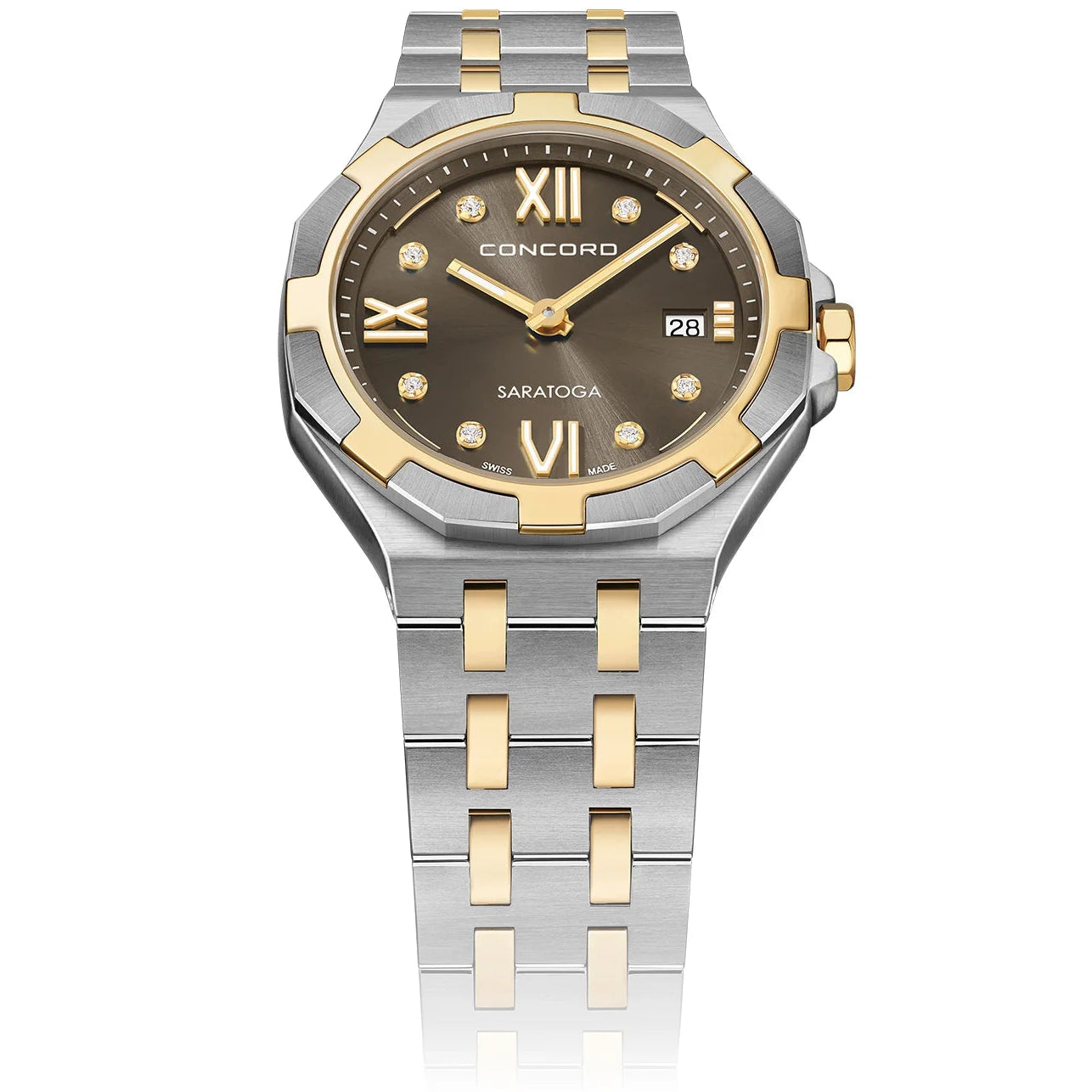 CONCORD WOMEN'S SILVER & GOLD TONE CASE BROWN DIAL QUARTZ WATCH