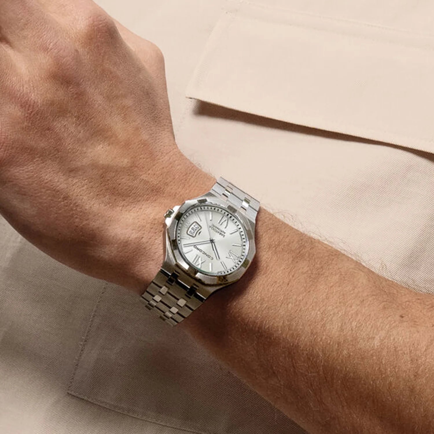 CONCORD MEN'S SILVER TONE CASE WHITE DIAL AUTOMATIC WATCH