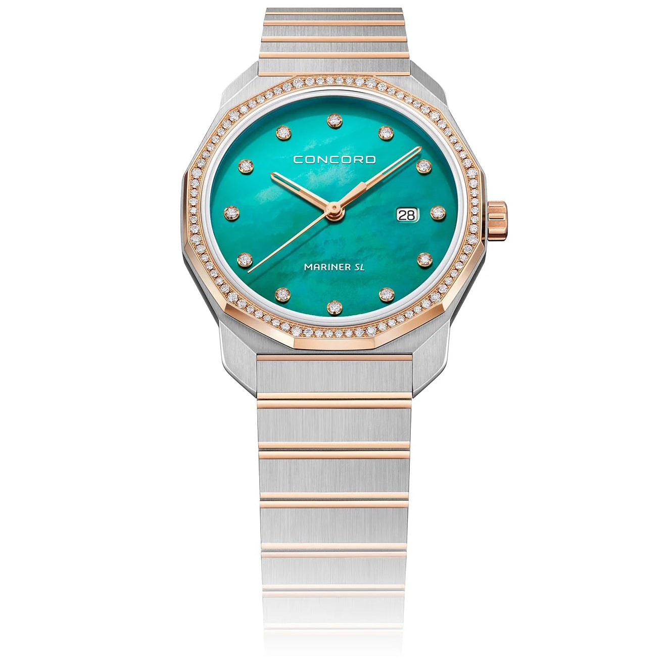 CONCORD WOMEN'S 2 TONE CASE PETROLEUM MOP DIAL DIA BEZEL 0.30CT QUARTZ WATCH