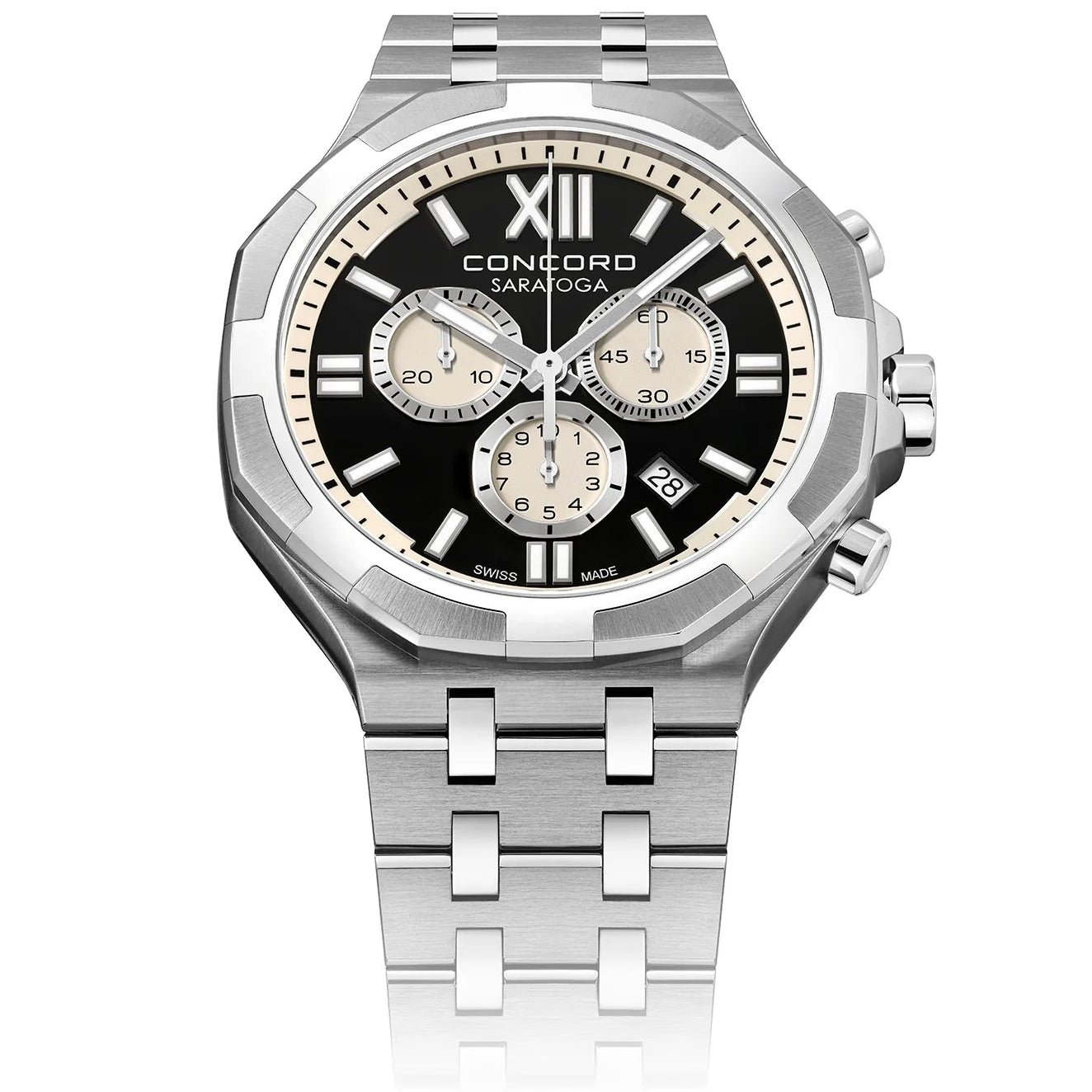 CONCORD MEN'S SILVER TONE CASE BLACK DIAL QUARTZ WATCH