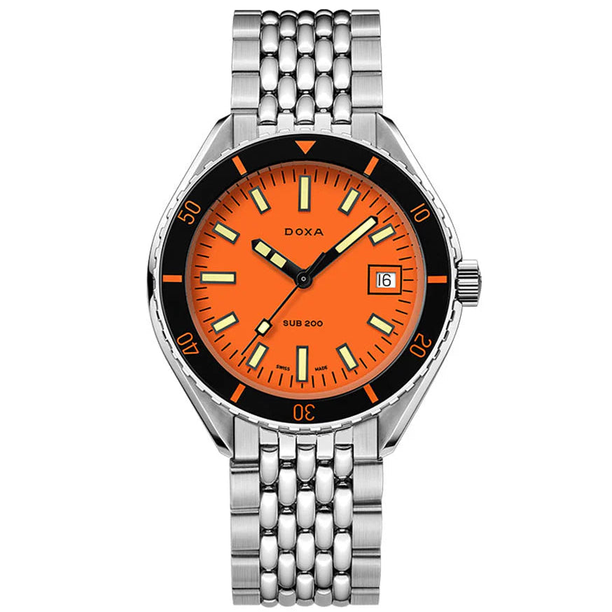 DOXA MEN'S SILVER TONE CASE ORANGE DIAL AUTOMATIC WATCH