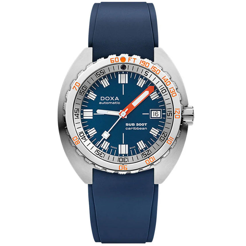 DOXA MEN'S SILVER TONE CASE NAVY DIAL AUTOMATIC WATCH