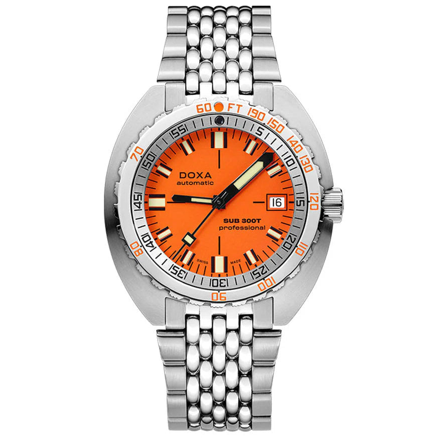 DOXA MEN'S SILVER TONE CASE ORANGE DIAL AUTOMATIC WATCH