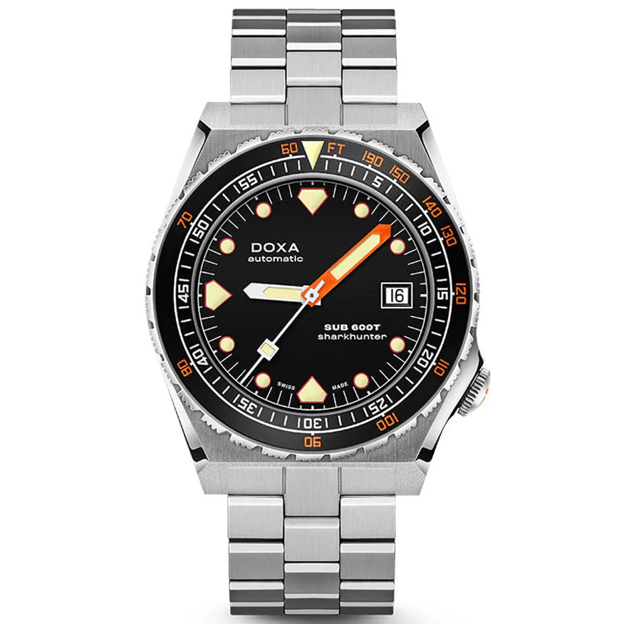 DOXA MEN'S SILVER TONE CASE BLACK DIAL AUTOMATIC WATCH