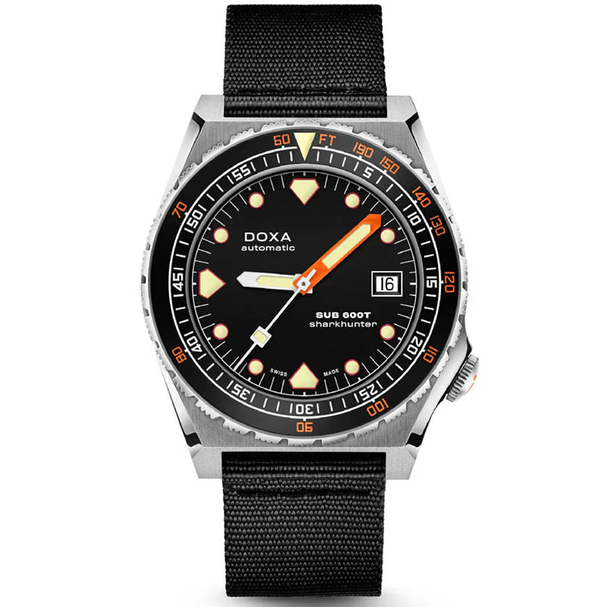 DOXA MEN'S SILVER TONE CASE BLACK DIAL AUTOMATIC WATCH