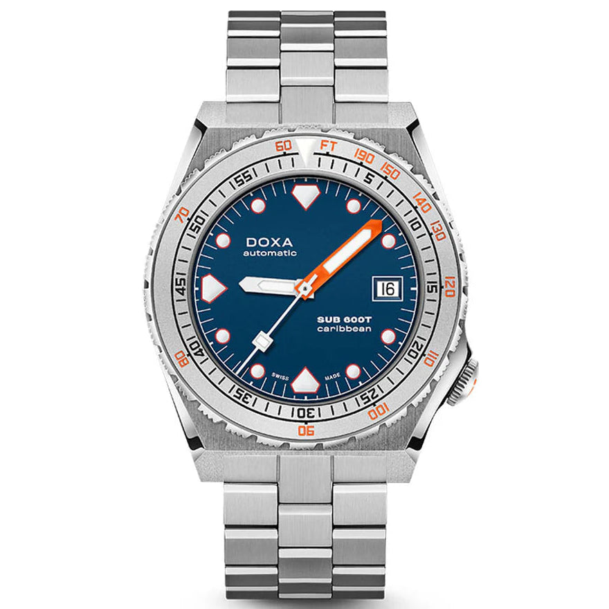 DOXA MEN'S SILVER TONE CASE BLUE DIAL AUTOMATIC WATCH