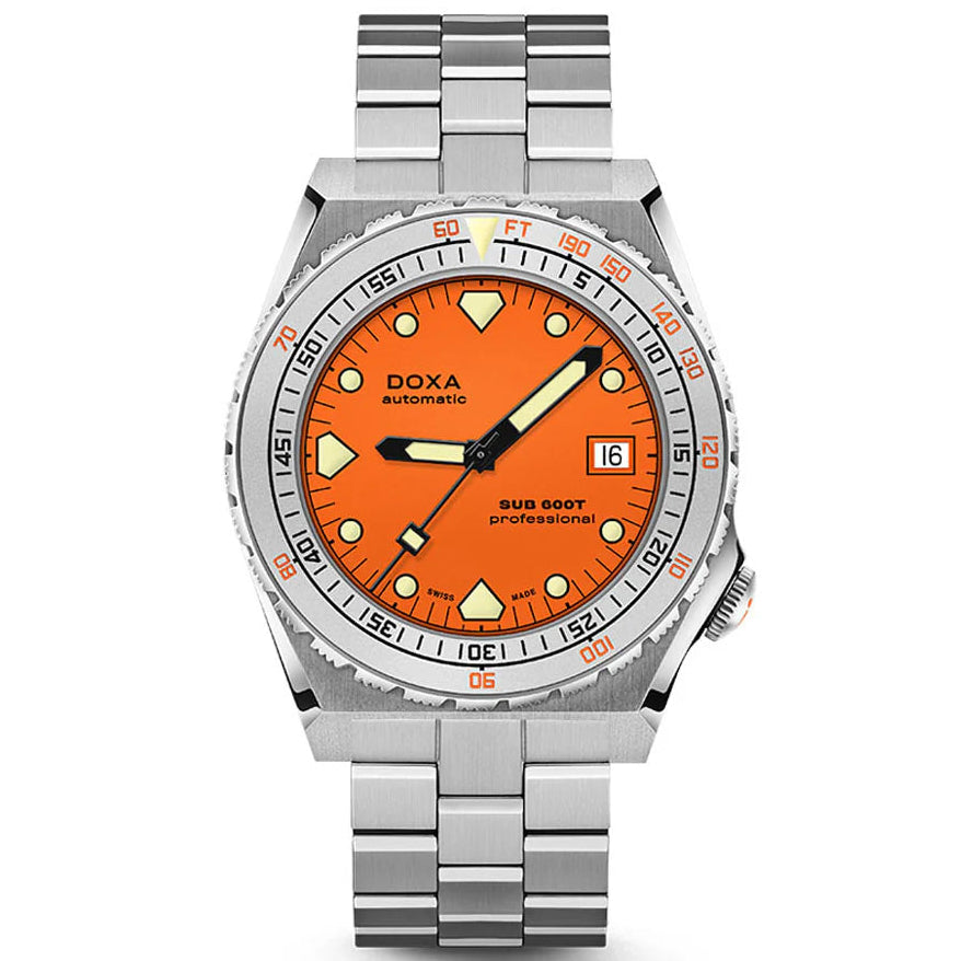 DOXA MEN'S SILVER TONE CASE ORANGE DIAL AUTOMATIC WATCH