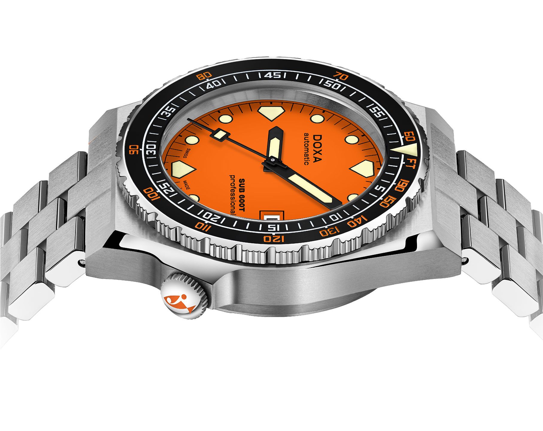 DOXA MEN'S SILVER TONE CASE ORANGE DIAL AUTOMATIC WATCH