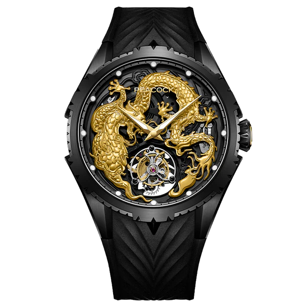 Peacock 24K Gold Year of the Dragon Tourbillon Watch Peacock