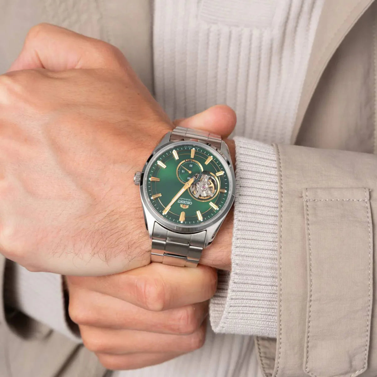 ORIENT MEN'S CONTEMPORARY AUTOMATIC SEMI-SKELETON WATCH