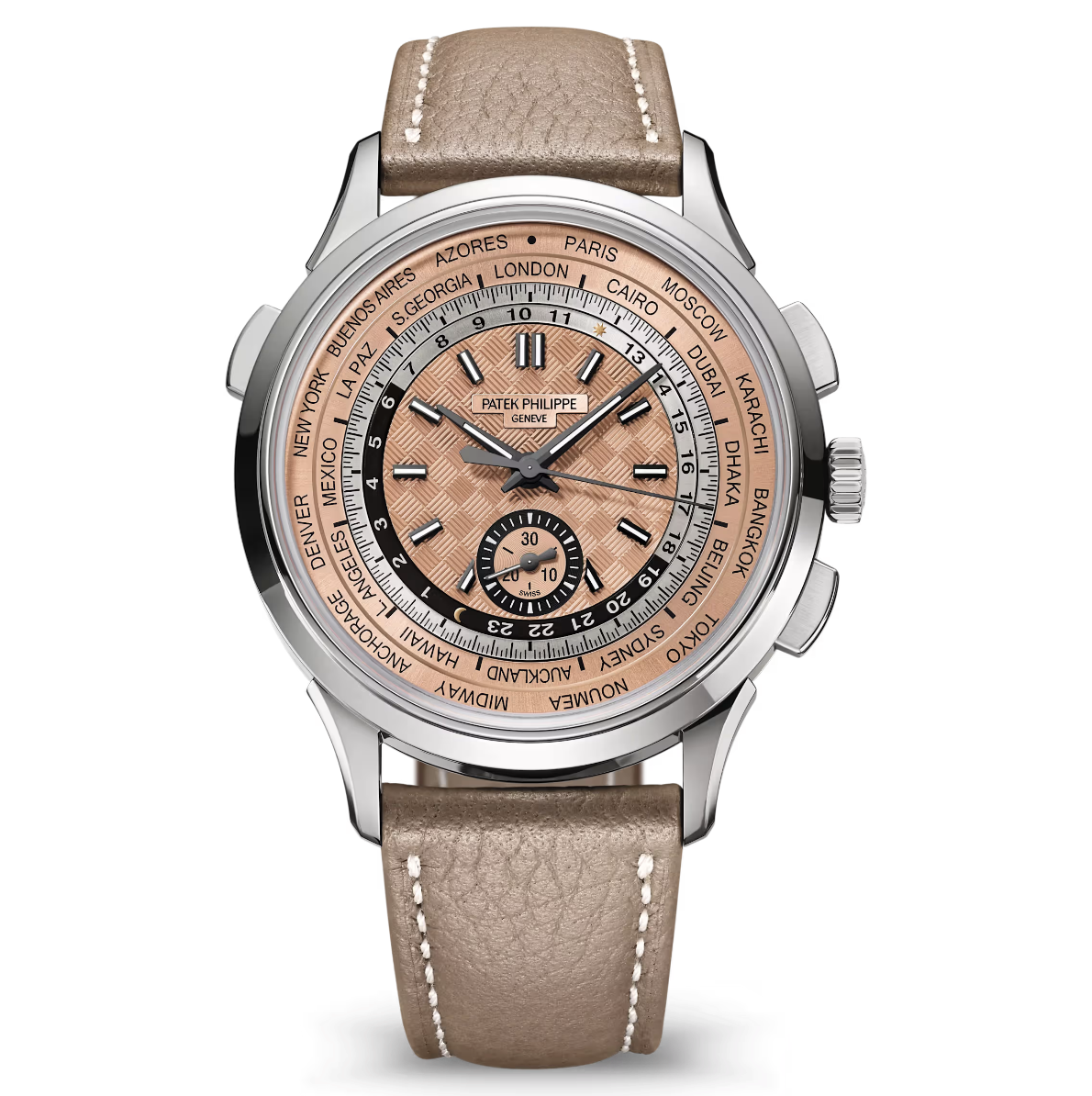 Patek Philippe World Time 5935A-001 Chronograph Stainless Steel Salmon Dial 41mm Men’s Watch